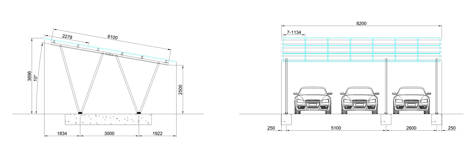 Solar Waterproof Carport Brackets 3 car Solar Waterproof Carport Brackets 3 car